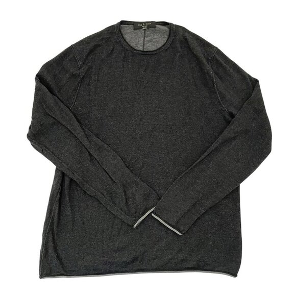 RAG & BONE Merino Wool Linen Blend Crew-Neck Pullover Sweater Gray Black size XL - Picture 1 of 4